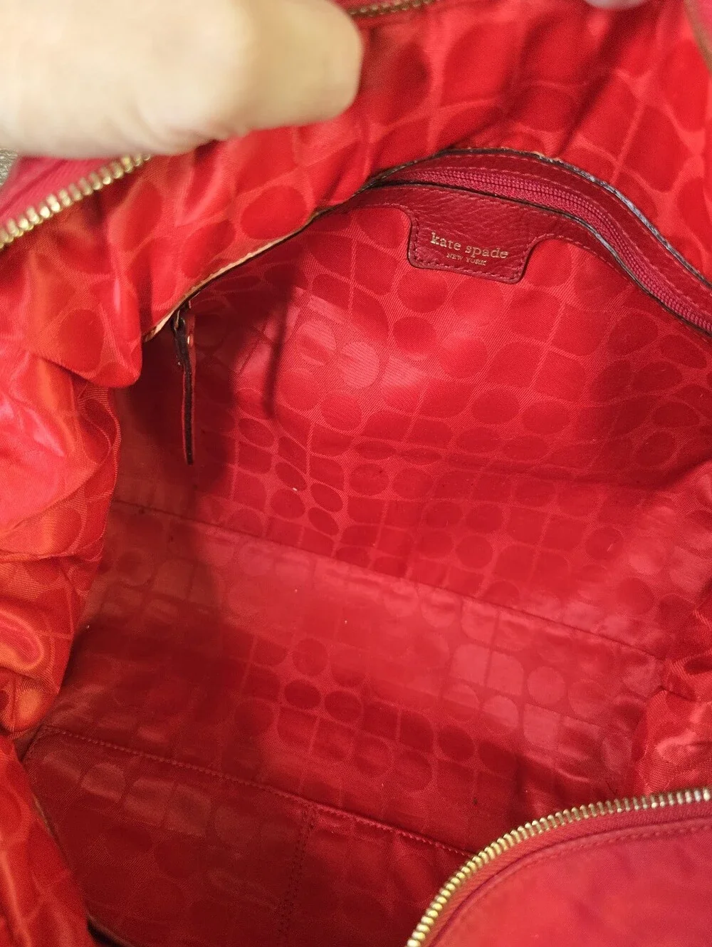 Kate Spade Red Nylon Leather Large Satchel Tote Zebra Scarf